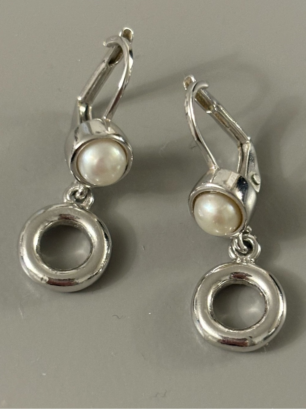 Silver Drop Earrings with White Pearls